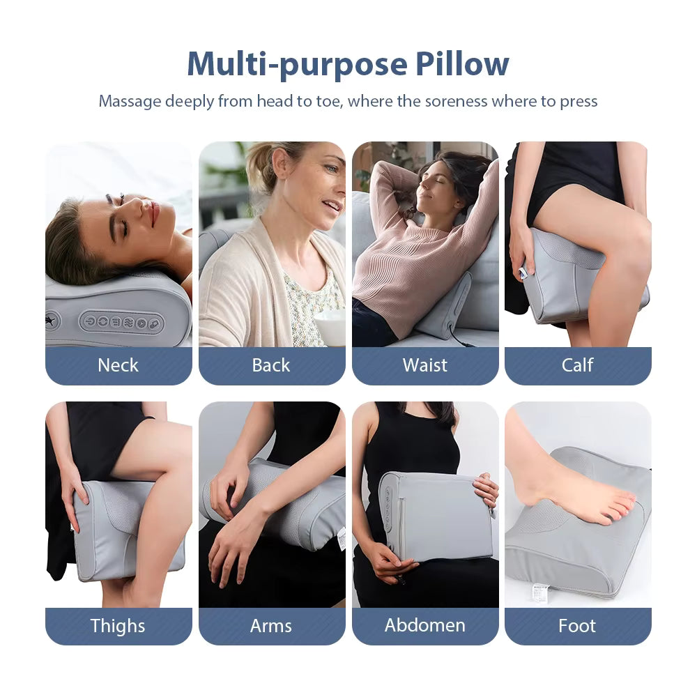 Electric Massage Pillow – Multi-Purpose Neck, Shoulder & Back Kneading Cushion with 20 Massage Heads