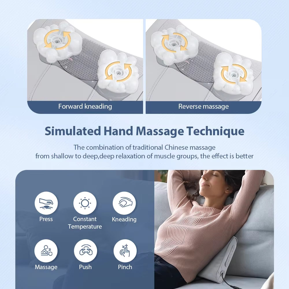 Electric Massage Pillow – Multi-Purpose Neck, Shoulder & Back Kneading Cushion with 20 Massage Heads