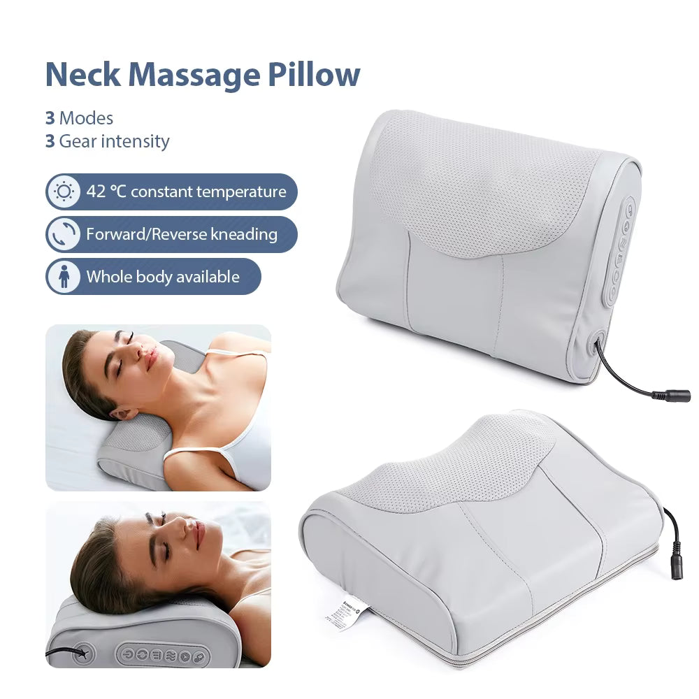 Electric Massage Pillow – Multi-Purpose Neck, Shoulder & Back Kneading Cushion with 20 Massage Heads
