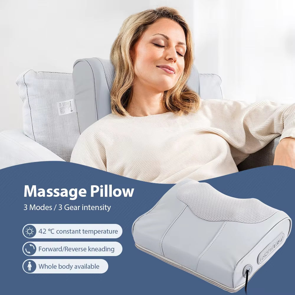 Electric Massage Pillow – Multi-Purpose Neck, Shoulder & Back Kneading Cushion with 20 Massage Heads