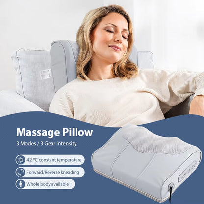 Electric Massage Pillow – Multi-Purpose Neck, Shoulder & Back Kneading Cushion with 20 Massage Heads