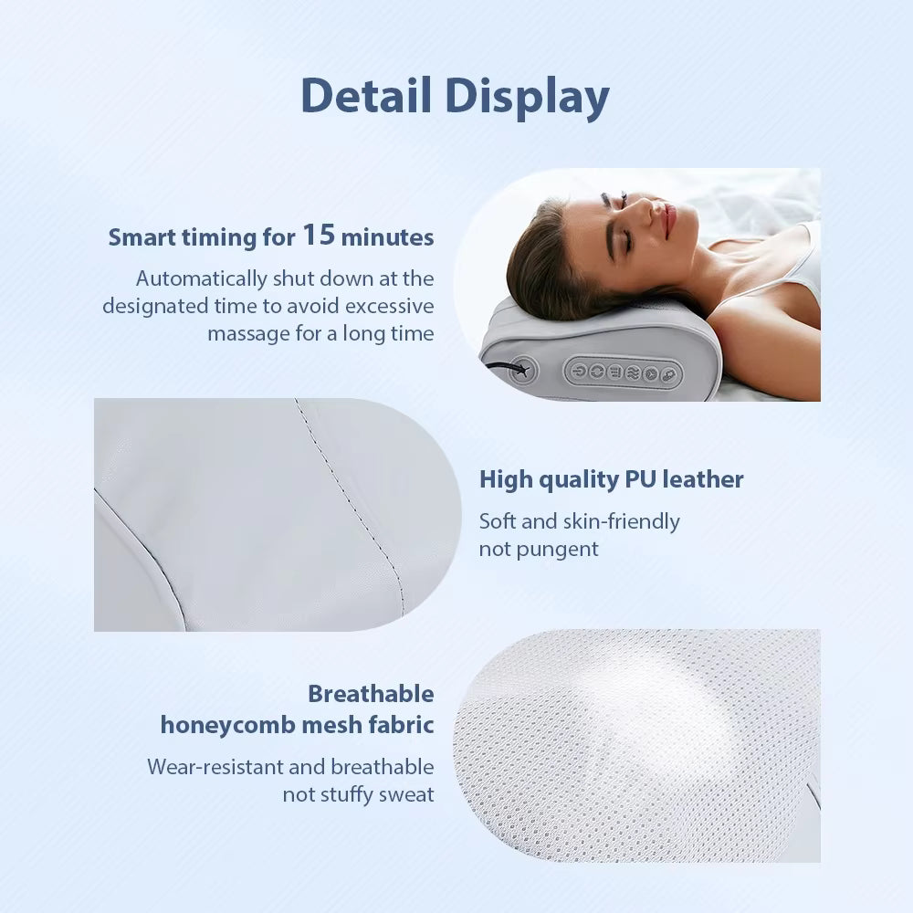 Electric Massage Pillow – Multi-Purpose Neck, Shoulder & Back Kneading Cushion with 20 Massage Heads